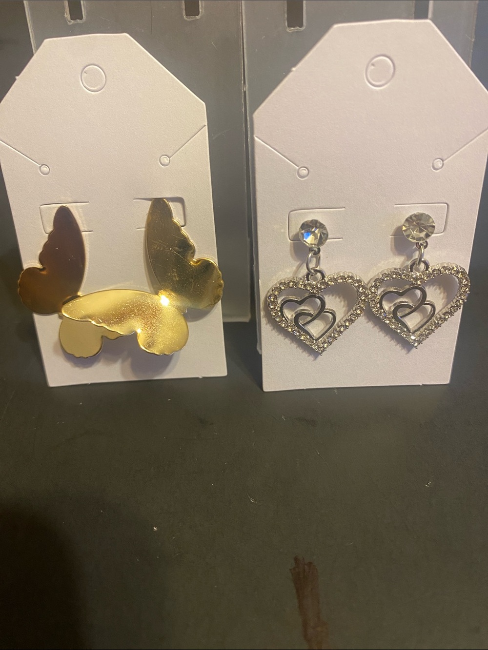 Gold Butterfly and Heart Earrings